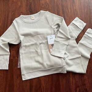 NWT Goumi Kids Stone Thermal Jogger Set SZ 2T Waffle Knit Pajamas Gray Bamboo